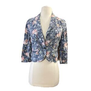 Anthropologie Daughters Of The Liberation Linen Blend Blazer Sz 4 Blue Floral‎